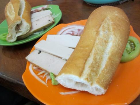 Banh mi with different kinds of pate