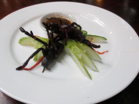 Crispy tarantulas served with lime and pepper sauce